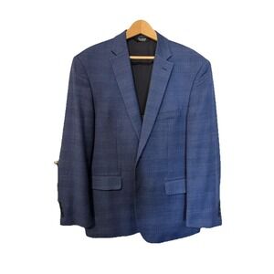 Jos A Bank Traveler Tech Sport Coat Blazer 44R Blue Plaid Tailored Fit